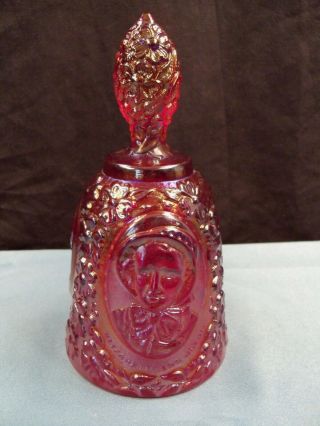 Fenton 1984 Limited Edition Red Carnival Glass Bell - Embossed Famous Women