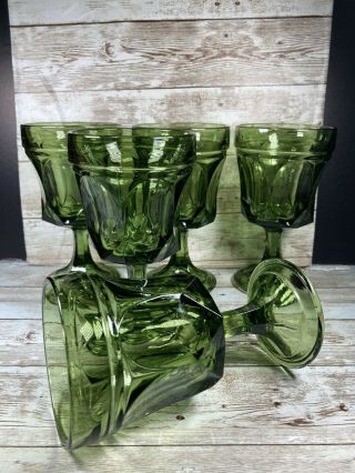 Set Of 5 Vintage Indiana Glass Green Translucent 6 Ounce Goblets