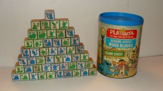 Playskool Jim Henson Sesame Street 50 Wood Blocks Characters Abc 1975 Complete