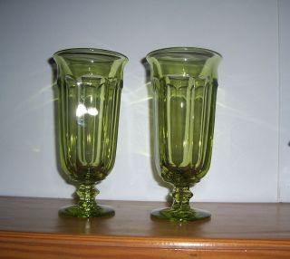 2 Imperial Glass Old Williamsburg Green 7 1/4 " Iced Tea Goblets Stems