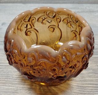 Vintage Fenton Brown White Opalescent - Lily Of The Valley - Rose Bowl Art Glass