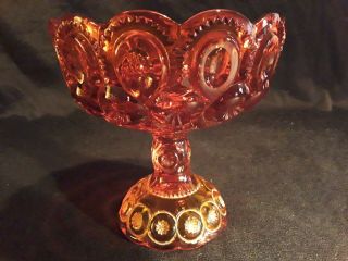 Vtg Le Smith Glass Moon And Stars Candy Dish Bowl Amberina Red Orange