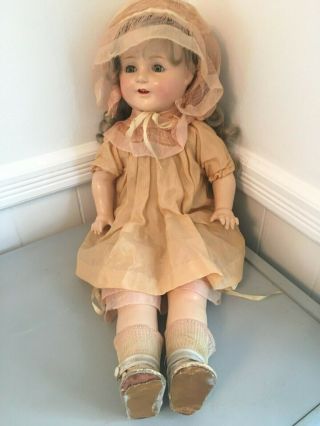 1920s Horsman 22 " Composition Baby Dimples Doll W/handmade Dress/bonnet & Wig
