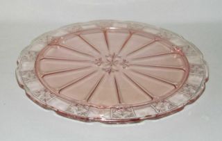 Jeannette Glass Doric Pink 3 - Footed Round Cake Plate