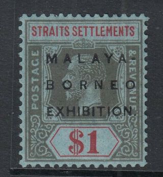 Malaya Straits Settlements Sg255 1922 $1 Black & Red/blue Mtd