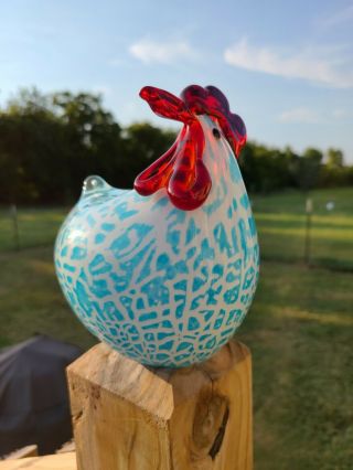 Murano Style Rooster Chicken Hen Art Glass Figurine Paperweight
