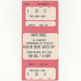 David Bowie & Peter Gabriel Concert Ticket Stub Edmonton Ab 8/7/83 Canada Rare