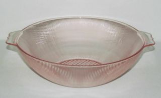Jeannette Glass Homespun Pink Large 2 - Handled Berry Bowl Or Vegetable Bowl