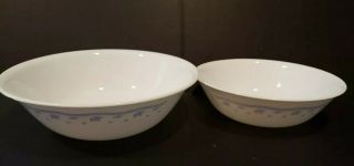 2 Corelle Dishes Morning Blue Large White Serving Bowl 10 " And 8 "