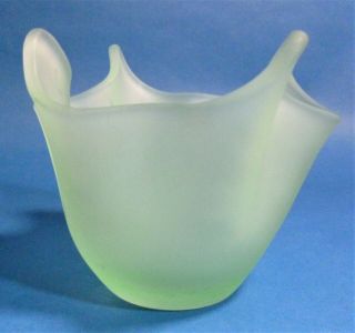 Vintage Bagley Art Deco Frosted Green Glass Handkerchief Posy Vase Rare 1930 