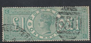 Gb Qv Sg212 £1 Green Good Stamp With Registered Cancel