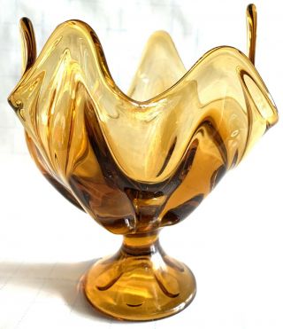 Vintage Viking Glass Amber MCM Candy Dish Exquisite 3