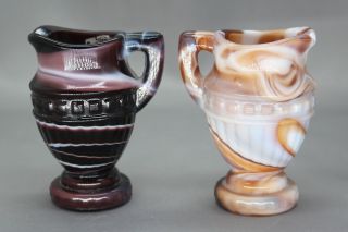 Set of 2 Imperial Glass Slag Mini Pitchers - 1 Brown & 1 Caramel Toothpick Holders 2