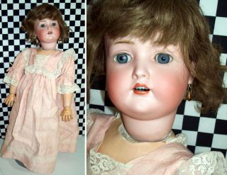 28 " Antique German Aw Bisque Socket Head Doll W Orig Composition Body Peach Dress