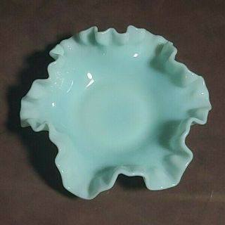 Vintage Fenton Hobnail Turquoise Blue Milk Glass Ruffled Edge Candy Dish 6 "