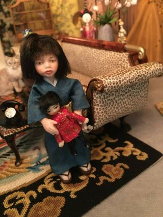 Dollhouse Miniature Artisan Ooak Porcelain Doll 1:12 & Doll 
