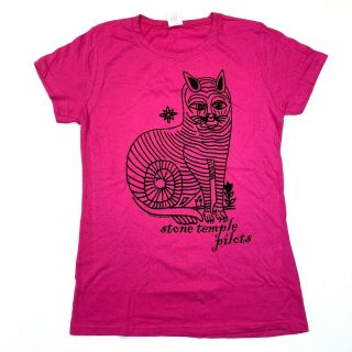 Stone Temple Pilots Juniors Abstact Cat Babydoll 2008 Tee T - Shirt - Pink - Xl
