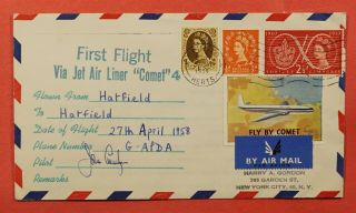 1958 Gb Pilot Signed Flown On First Flight Comet 4 Jet Hatfield