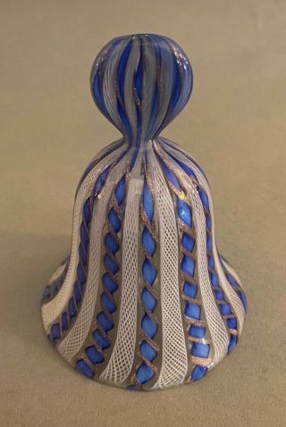 Vintage Italian Venetian Murano Blue Latticino Ribbon Glass Dinner Hand Bell 5 "