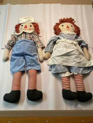 Antique 1940’s Johnny Gruelle Raggedy Ann & Andy Dolls Large Dolls 31” Tall
