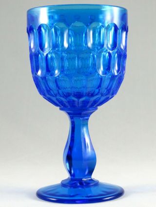 Vtg Fenton Elegant Thumbprint Optic Vivid Colonial Blue Goblet Footed Glass