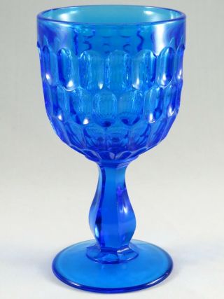 Vtg Fenton Elegant Thumbprint Optic Vivid Colonial Blue Goblet Footed Glass 2