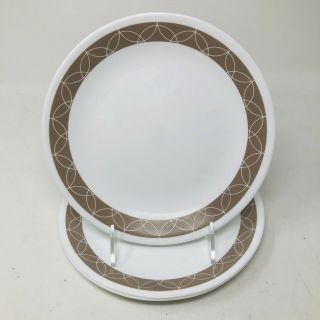 Set Of 3 Corelle Corning Sand Sketch 8 1/2 " Luncheon Salad Plates Taupe Bands