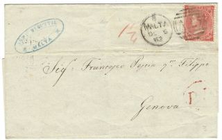 1862 Gb Qv 4d Surface Printed On Cover Malta To Genoa A25 Abroad