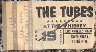1977 The Tubes Whisky A Go Go Box Office Concert Ticket Stub Los Angeles 3/19/77
