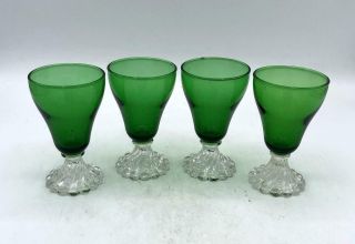 Set Of 4 Vintage Anchor Hocking Forest Green Boopie 4.  5 " Juice Glasses