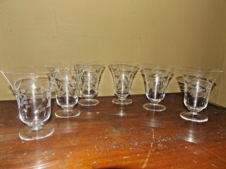 Set Of 6 Vintage Etched Clear Glass Footed Parfait Glasses