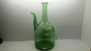 Vintage Green Blown Glass Bottle With Spout And Inner Pocket??,  (very Rare)