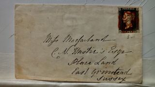 Q.  V.  Penny Black Red Mx On Cover 9th Oct 1840