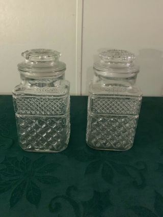2 Large Vintage Anchor Hocking Wexford Glass Jar/canister/apothecary With Lids