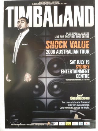 Timbaland Shock Value 2008 Australian Concert Tour Poster - Hip Hop,  Rap Music