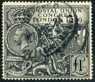 Great Britain - 1929 £1 Black Postal Union Congress Fine Sg 438 Cat.  £550