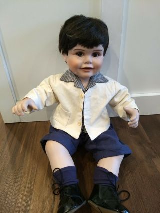 Marie Osmond Baby Donny Toddler Seated Doll W/box 14 " Porcelain With Paperwork