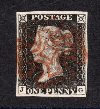1840 Penny Black Sg 2 Plate 3 (j G) 1d Black With Red Maltese Cross Pmk.