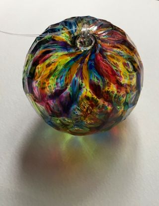 Hand Blown Glass Ball Sphere Globe Christmas Ornament Iridescent Rainbow 3”