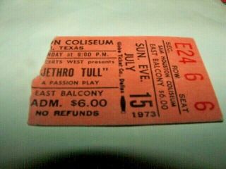 Vtg Jethro Tull Passion Play Concert Ticket Stub 7 - 15 - 73 S Houston Coliseum Tx