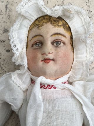 Antique Doll Bruckner Cloth Rag Doll Litho Printed Face Mask Pat 