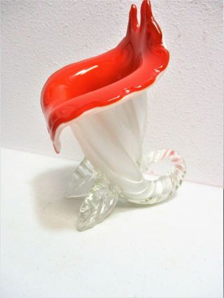 Vintage Murano Jack In The Pulpit Vase Cornucopia White Red Ish Pink 8 "