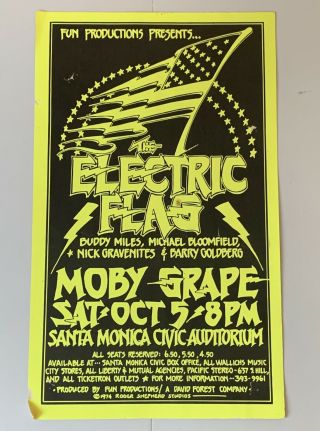 Electric Flag Moby Grape Vtg 1974 Concert Poster Rare Roger Shepherd