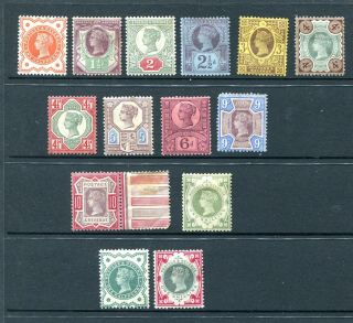 1887 Gb Qv Queen Victoria Jubilee Set Of 14 Stamps.  Mounted Mint: