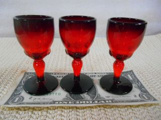 3 Martinsville Ruby Red Moondrops 3 " Cordials 3/4 Oz