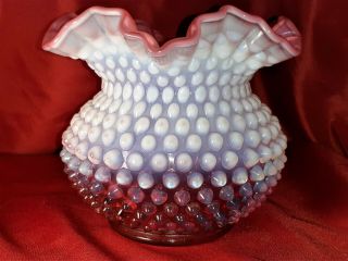 Fenton Cranberry Hobnail Opalescent Glass Rose Bowl 5 1/4 " Fluted Pre Logo