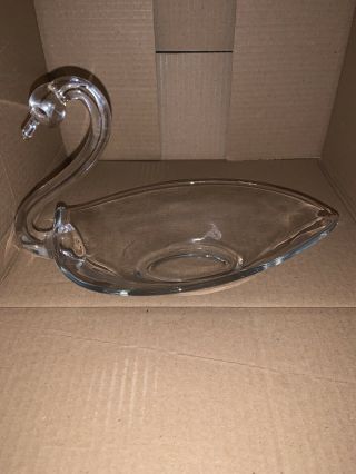 Duncan Miller Large Clear Glass Swan Bowl/dish