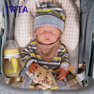 Ivita 46cm Realistic Silicone Newborn Baby Closed Eyes Sleeping Baby Girl Doll