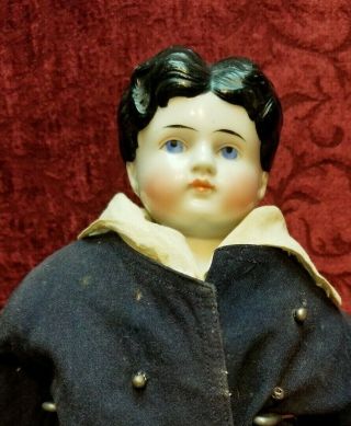 Antique German China Head Boy Doll Antique Clothing Black Hair Blue Eye 19 1/2 "