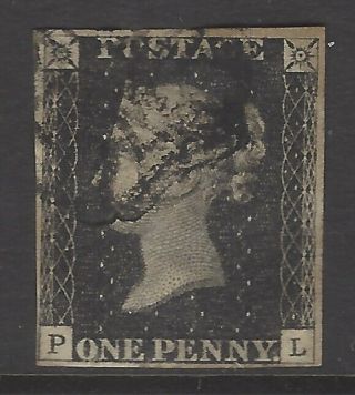 Gb 1840 1d Penny Black Imperf Fine W/ 4 Clear Margins,  Black Maltese Cross
